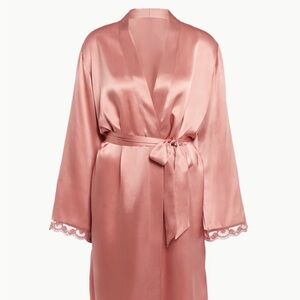 NWT SIMONE PÉRÈLE LOVE ME LONG SILK KIMONO - SMOKEY PINK S/M